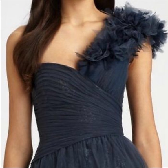 BCBGMaxAzria Blue Grey Metallic One Shoulder Dress - Picture 2 of 5